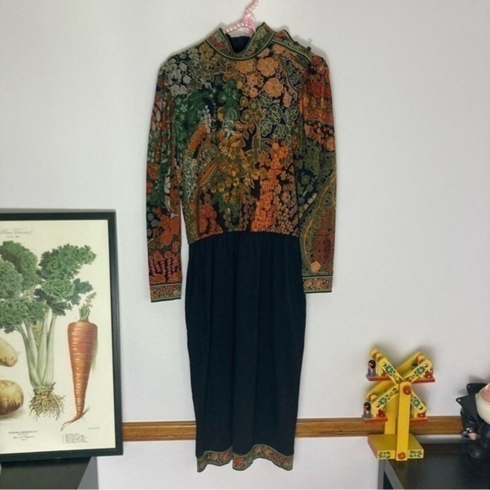 Vintage Leonard Italy silk and wool floral colorblock dress